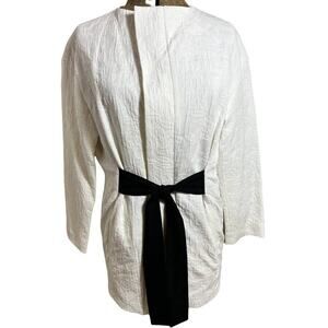 ZARA Basic Collection SZ S White Embossed Jacket Black Belt Chic Minimalist